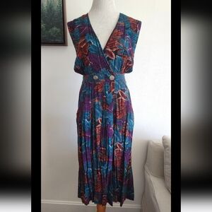 #48 Vintage Women's Worthington Essentials Dark Floral Sleeveless Dress Size L
